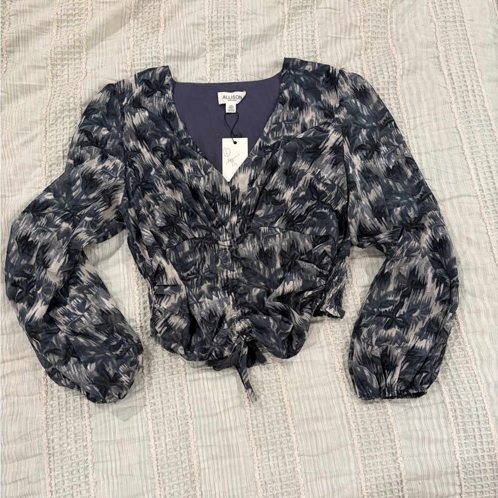 Allison New York Parker Blouse Women’s Large Charcoal Boho Long Sleeve NWT